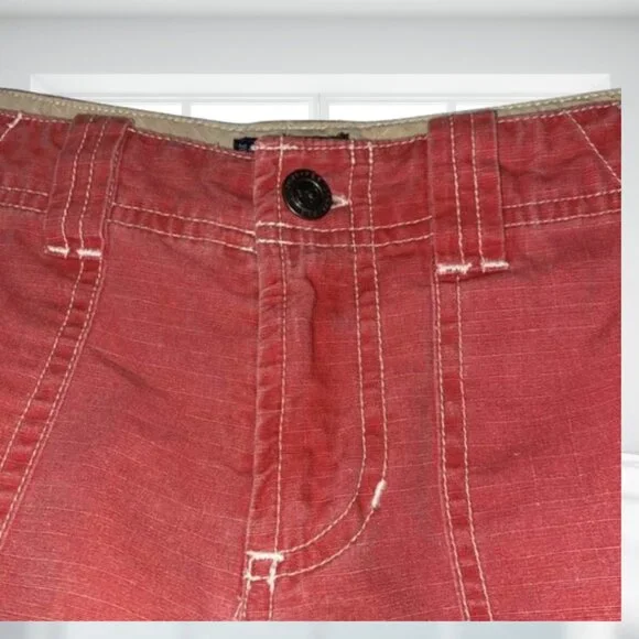 Periscope Red Fade Cotton Utility Shorts White Stitching Size 3 Y2K Aesthetic - Picture 6 of 10